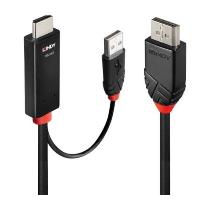 Lindy 41499 Cavo e Adattatore Video 2mt HDMI  USB Type-A DisplayPort Nero