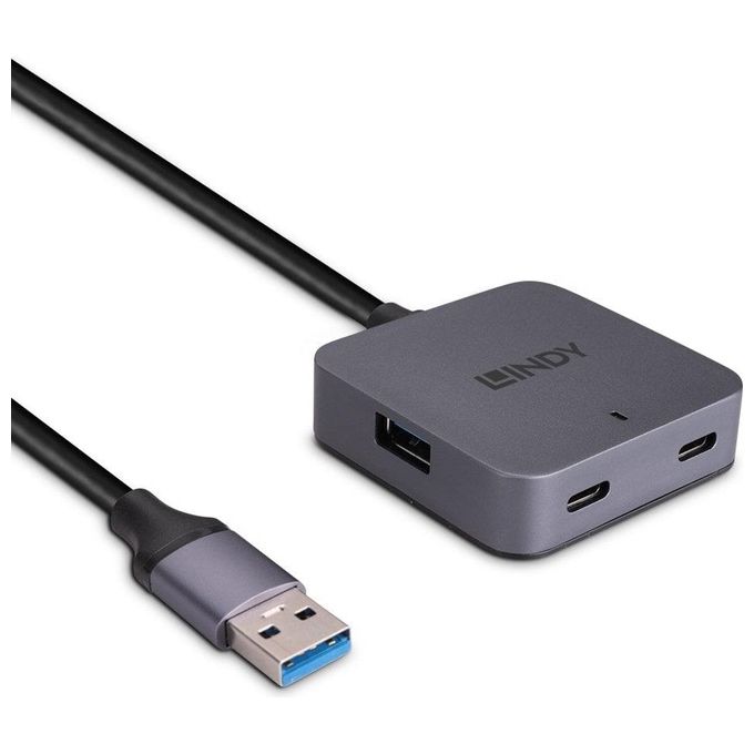 Lindy Hub di Interfaccia USB 3.2 Gen 1 Type-A 5000 Mbit-s Nero-Grigio