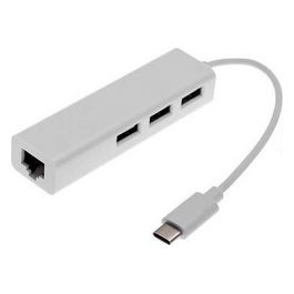 Adattatore Usb Tipo C Maschio con Presa Rete Rj45 10/100 con Hub 3 Porte Usb 2.0