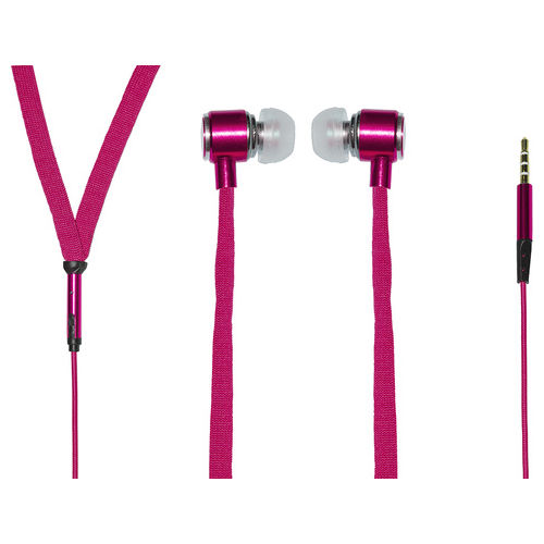 Link auricolari con microfono, plug 3,5 mm, cavo mt 1,2 piatto in tela, colore rosa