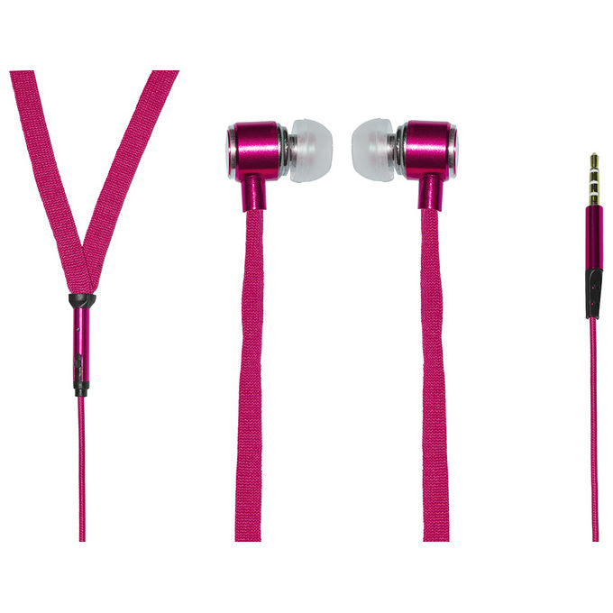 Link auricolari con microfono, plug 3,5 mm, cavo mt 1,2 piatto in tela, colore rosa