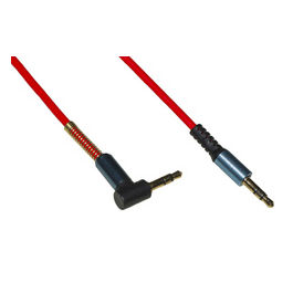 Link cavo audio jack 3,5 mm maschio/maschio a spirale mt 1,80 colore rosso con 1 connettore 90° e molla di protezione