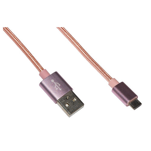 Link cavo micro usb mt 1 guaina intrecciata nylon colore rosa fino a 2 ampere