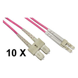 Confezione 10 Cavi Fibra Ottica LC a SC Multimode Duplex Om4 Guaina 2mm 50/125 3mt