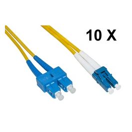 Confezione 10 Cavi Fibra Ottica LC a SC Singlemode Duplex Os2 Guaina 2mm 50/125 1mt