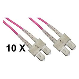 Confezione 10 Cavi Fibra Ottica SC a SC Multimode Duplex Om4 Guaina 2mm 50/125 1mt