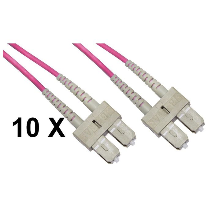 Link Confezione 10 Cavi Fibra Ottica SC a SC Multimode Duplex Om4 Guaina 2mm 50-125 1mt