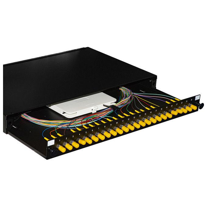 Link LK24ST4P Pannello Fibra Ottica 19'' con 24 Adattatori St Simplex Om4 Profondita' 250mm con Pigtail Installati Colore Nero