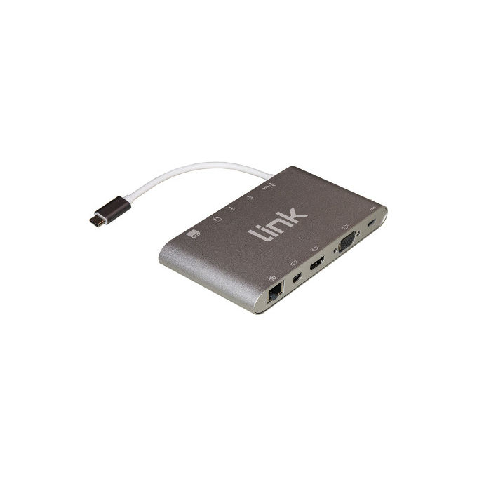 Link LKDOCK7 Docking Station Usb-C 11 Porte 3 x Video Usb-C 3 x Usb 3.0 Rj45 2 x Card Reader
