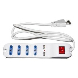 LKMP04USB Multipresa 4 Prese Universali Ita 10/16A Spina 16A con Interruttore con 2 Prese Usb
