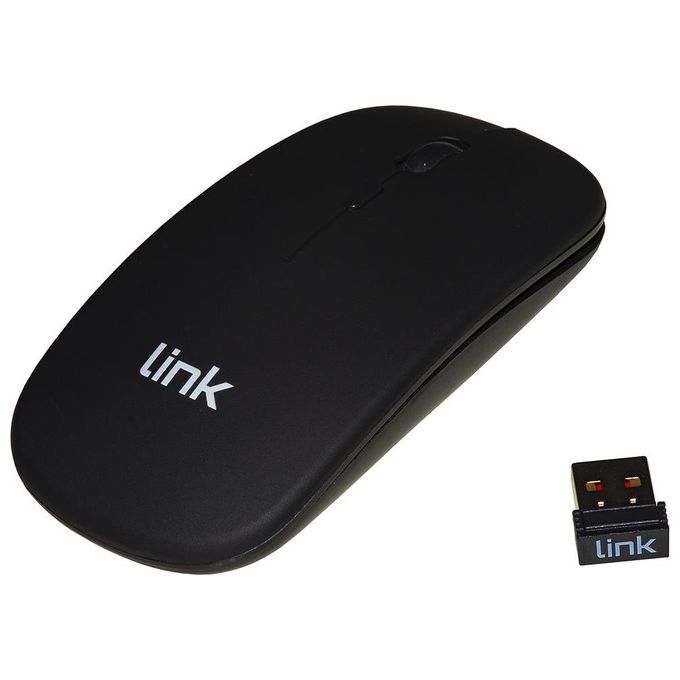 Link Mouse Wireless con Sensore Ottico e Ricevitore Usb Nero con Batterie Ricaricabili Integrate Dpi 1600