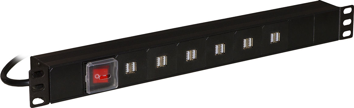 Link Multipresa 1U 19'' per Armadi Rack con 12 Prese Usb 3,4a