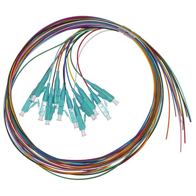 Link set 12 cavi pigtail fibra ottica colorati connettori lc om3 simplex 1 mt