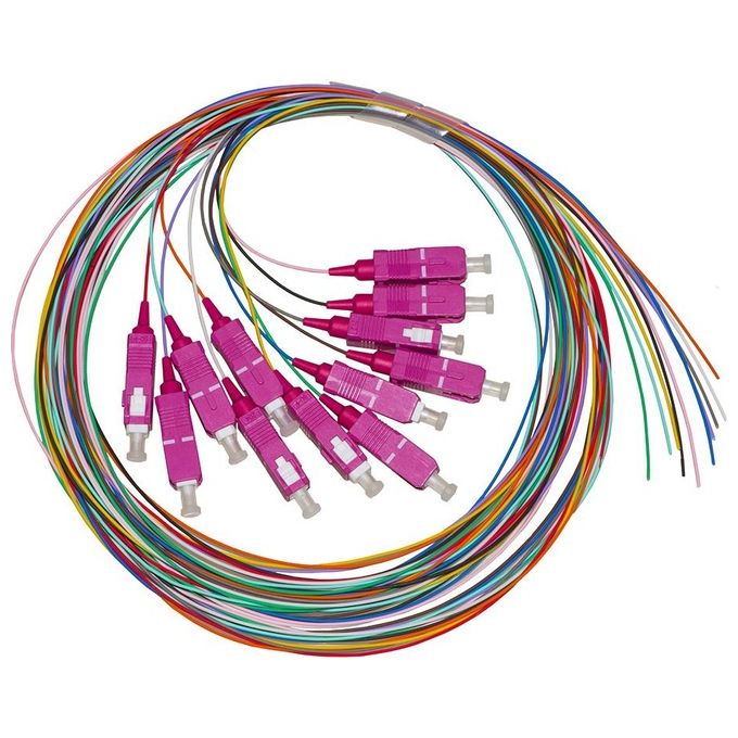 Link set 12 cavi pigtail fibra ottica colorati connettori sc om4 simplex 2 mt