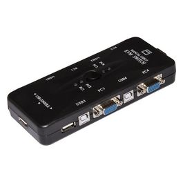 switch kvm per 4 pc usb/vga con 1 mouse, 1 tastiera usb e 1 monitor vga con cavi inclusi