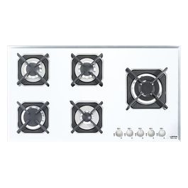 HGB950 Piano Cottura Vetro Marte 90cm Bianco 4 Fuochi  1 Tripla Corona Comandi Laterali Destra