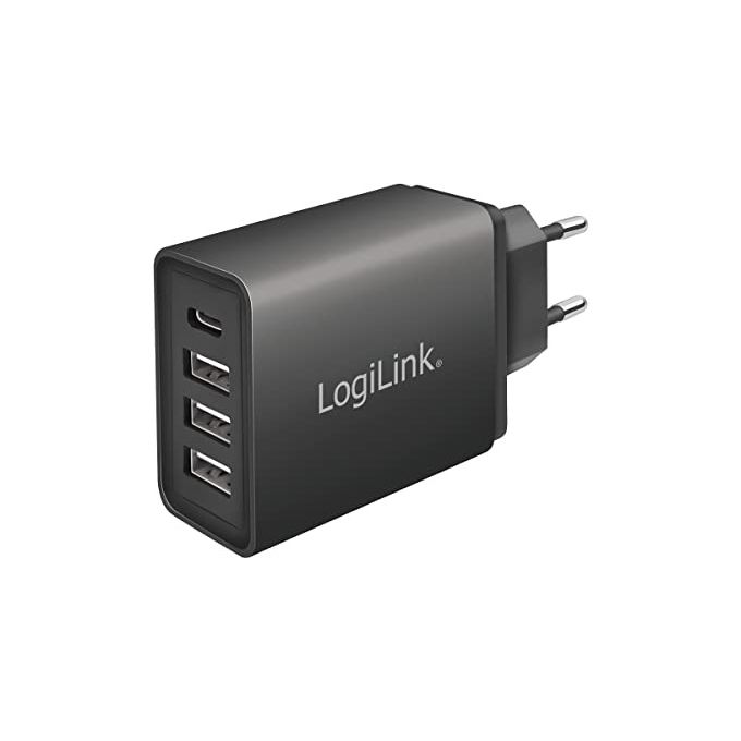 Logilink Caricabatterie Usb con 3 Porte Usb A e una Porta Usb-C 27 Watt