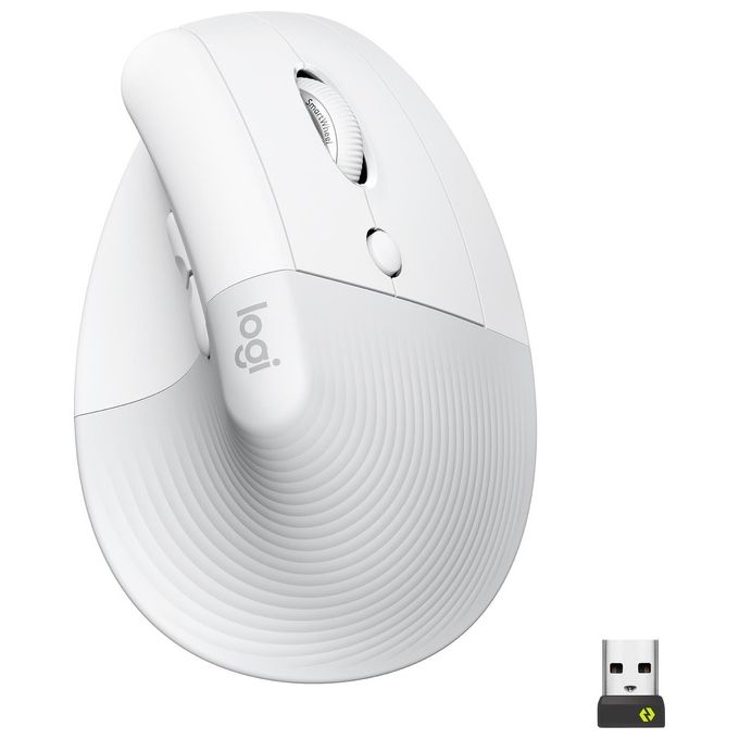 Logitech Lift Mouse Ergonomico Verticale, Senza Fili, Ricevitore Bluetooth o Logi Bolt USB, Clic Silenziosi, 4 Tasti, Compatibile con Windows / macOS / iPadOS, Laptop, PC - Bianco