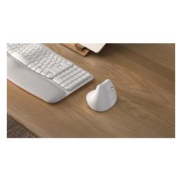 Lift Mouse Ergonomico Verticale, Senza Fili, Ricevitore Bluetooth o Logi Bolt USB, Clic Silenziosi, 4 Tasti, Compatibile con Windows / macOS / iPadOS, Laptop, PC - Bianco