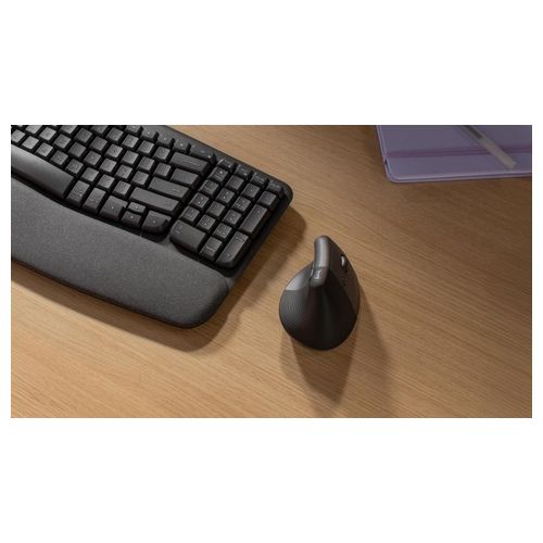 Lift Mouse Ergonomico Verticale, Senza Fili, Ricevitore Bluetooth o Logi Bolt USB, Clic Silenziosi, 4 Tasti, Compatibile con Windows / macOS / iPadOS, Laptop, PC - Grafite