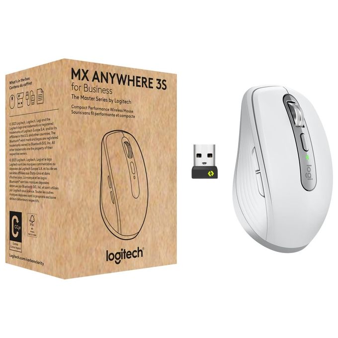 Logitech MX Anywhere 3S for Business Mouse Ufficio Mano Destra RF senza fili  Bluetooth Laser 8000 DPI