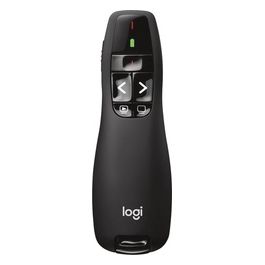 Logitech R400 Puntatore Laser per Presentazioni Wireless, 2.4 GHz e Bluetooth, Ricevitore USB, ‎Puntatore Laser Rosso, Portata 15 m, 6 Pulsanti, Controllo Intuitivo, Indicatore ‎Batteria, PC, Nero