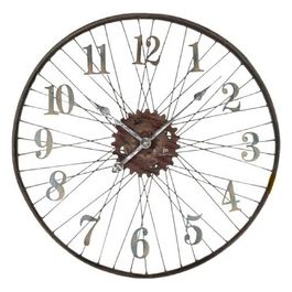 Orologio da Parete 60cm Ruota di Bicicletta in Metallo Anticato