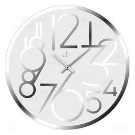 Orologio da Parete Bianco 38cm Cassa in Vetro Serigrafato Numeri a Specchio