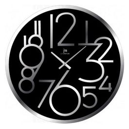 Orologio da Parete Nero 38cm Cassa in Vetro Serigrafato Numeri a Specchio