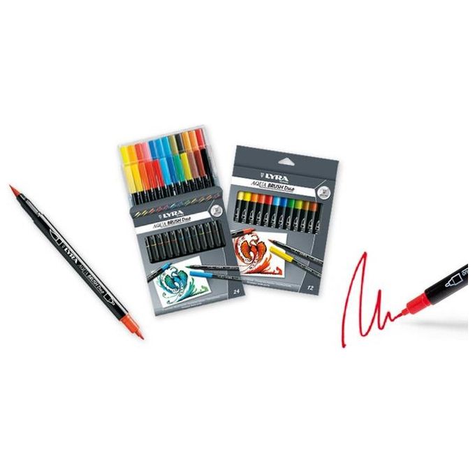 Lyra 6521240 Aqua Brush Duo Pennarelli Doppia Punta Pennello e Fine 2mm 4mm Inchiostro Acqua 24 Pezzi colore Assortiti
