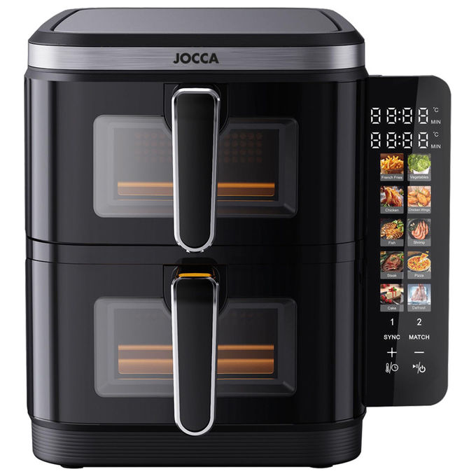 Jocca 2496 Friggitrice ad Aria Digitale Dual 11L 2 Scomparti 5.5L Verticale con Finestre Nero