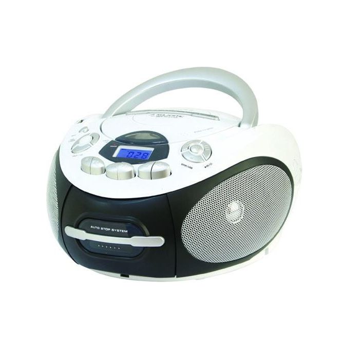 Majestic AH 2387R MP3 USB Boom Box Portatile con Lettore CD-Mp3 Ingresso Usb Registratore Cassetta Presa Cuffie Bianco