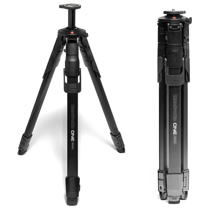 Manfrotto, ONE Photo Treppiede professionale in alluminio, portata 12kg, colonna 90°, nero