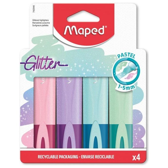 Maped Confezione 4 Evidenziatore Glitter Colori Assortiti