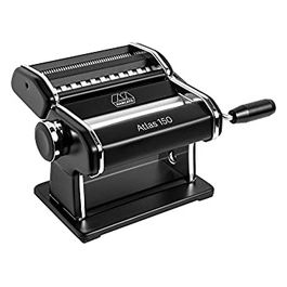 Atlas 150 - Macchina per pasta fresca manuale, capacità 0,4 kg impasto, 3 formati (lasagne 150 mm / fettuccine 6 mm / tagliolini 1,5 mm), regolazione spessore 0,6-4,8 mm, include morsetto e manovella, acciaio/alluminio anodizzato, Nero