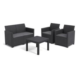 MARIE LOUNGE SET con cuscini Poltrone 65x63x74h Divano 113x65x74h Tavolino aperto 58,5x58,5x43h Grafite