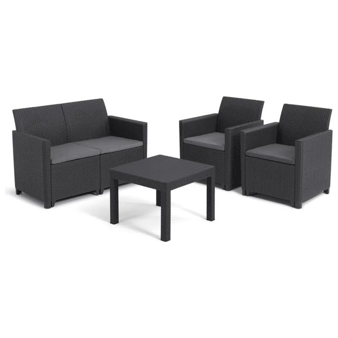 MARIE LOUNGE SET con cuscini Poltrone 65x63x74h Divano 113x65x74h Tavolino aperto 58,5x58,5x43h Grafite