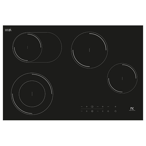MKHC 7742 D-O BK - Piano cottura a induzione in vetroceramica nera, 77 cm, 4 zone, comandi touch slider, doppia zona, zona ovale, timer, blocco di sicurezza, 