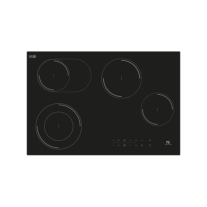 Master Kitchen MKHC 7742 D-O BK - Piano cottura a induzione in vetroceramica nera, 77 cm, 4 zone, comandi touch slider, doppia zona, zona ovale, timer, blocco di sicurezza,