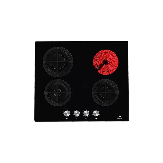 Master Kitchen MKMC 603C1-PR C BK Piano cottura a gas 60 cm  3 fuochi con griglie in ghisa e 1 piastra elettrica in vetroceramica Vetro temprato nero