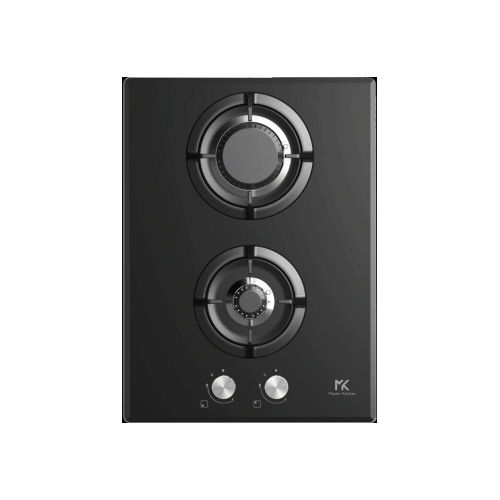 MKHG 382-ED F GCBK - Piano cottura a gas da incasso, 38 cm, 2 fuochi, bruciatori piatti ad alta efficienza energetica, griglie in ghisa, accensione integrata, valvola di sicurezza, vetroceramica nera