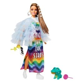 Barbie Extra Bambola Castana con Vestito Arcobaleno