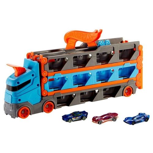 Mattel Hot Wheels 2in1 Camion Trasportatore e Pista con 3 Macchinine