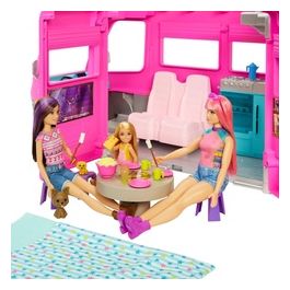 Barbie Camper dei Sogni - Veicolo con Scivolo e Piscina 2 Cuccioli 7 Aree Gioco Alto 76 cm