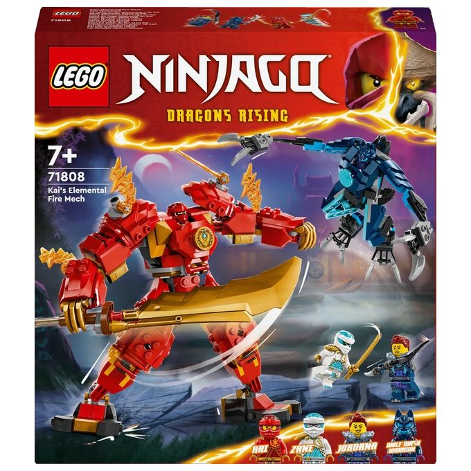 LEGO NINJAGO 71808 Mech Elemento Fuoco di Kai, Giochi per Bambini di 7+ Anni con 2 Action Figure da Costruire e 4 Minifigure