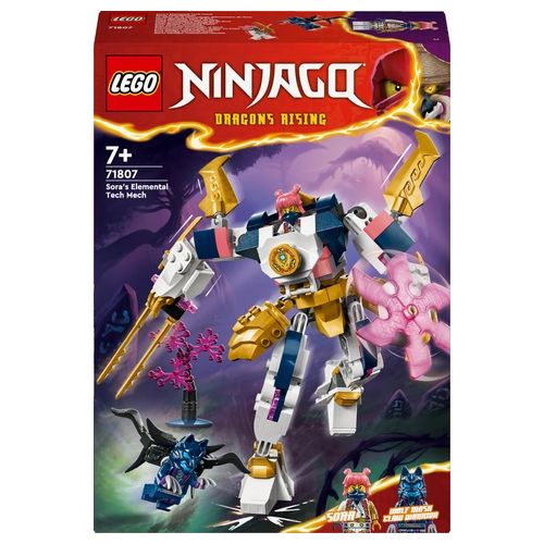 LEGO NINJAGO 71807 Mech Elemento Tech di Sora, Giochi per Bambini 7+ Anni, Action Figure Snodabile e 2 Minifigure, Regalo Ninja