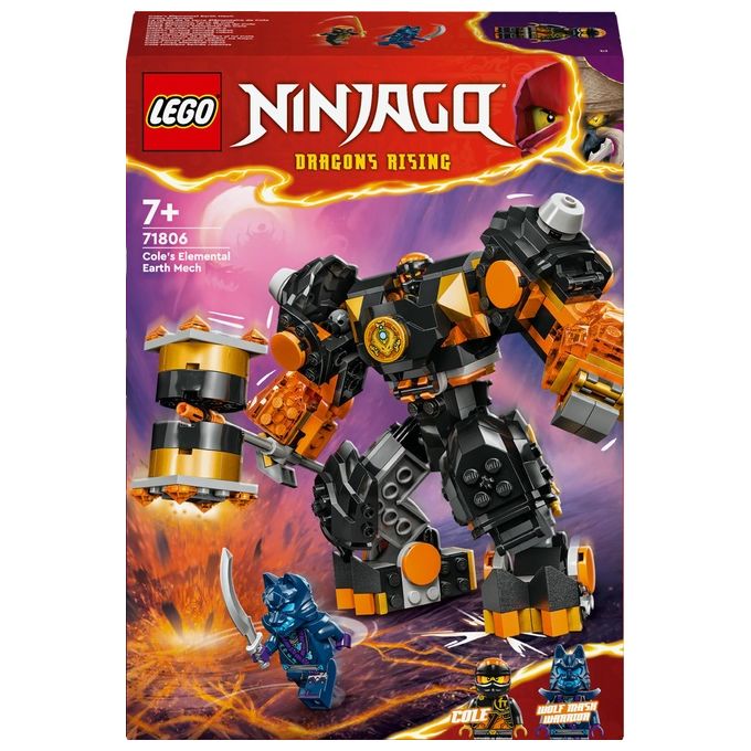 LEGO NINJAGO 71806 Mech Elemento di Terra di Cole, Giochi per Bambini da 7+, Action Figure Personalizzabile con 2 Minifigure