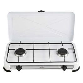 Melchioni Fornello a Gas 2 Fuochi Minerva 2 con Coperchio Bianco