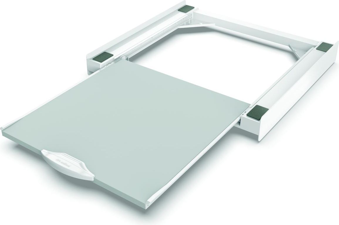 Meliconi Base Torre Pro L60 Kit di Sovrapposizione Universale per Lavatrice e Asciugatrice con Ripiano Estraibile e Cinghia di Sicurezza Inclusa Bianco