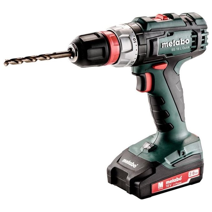 Metabo BS 18 L Quick 2x 2,0 Ah Trapano Avvitatore a Batteria Nero/Verde/Rosso,/Argento 1800 Giri/min